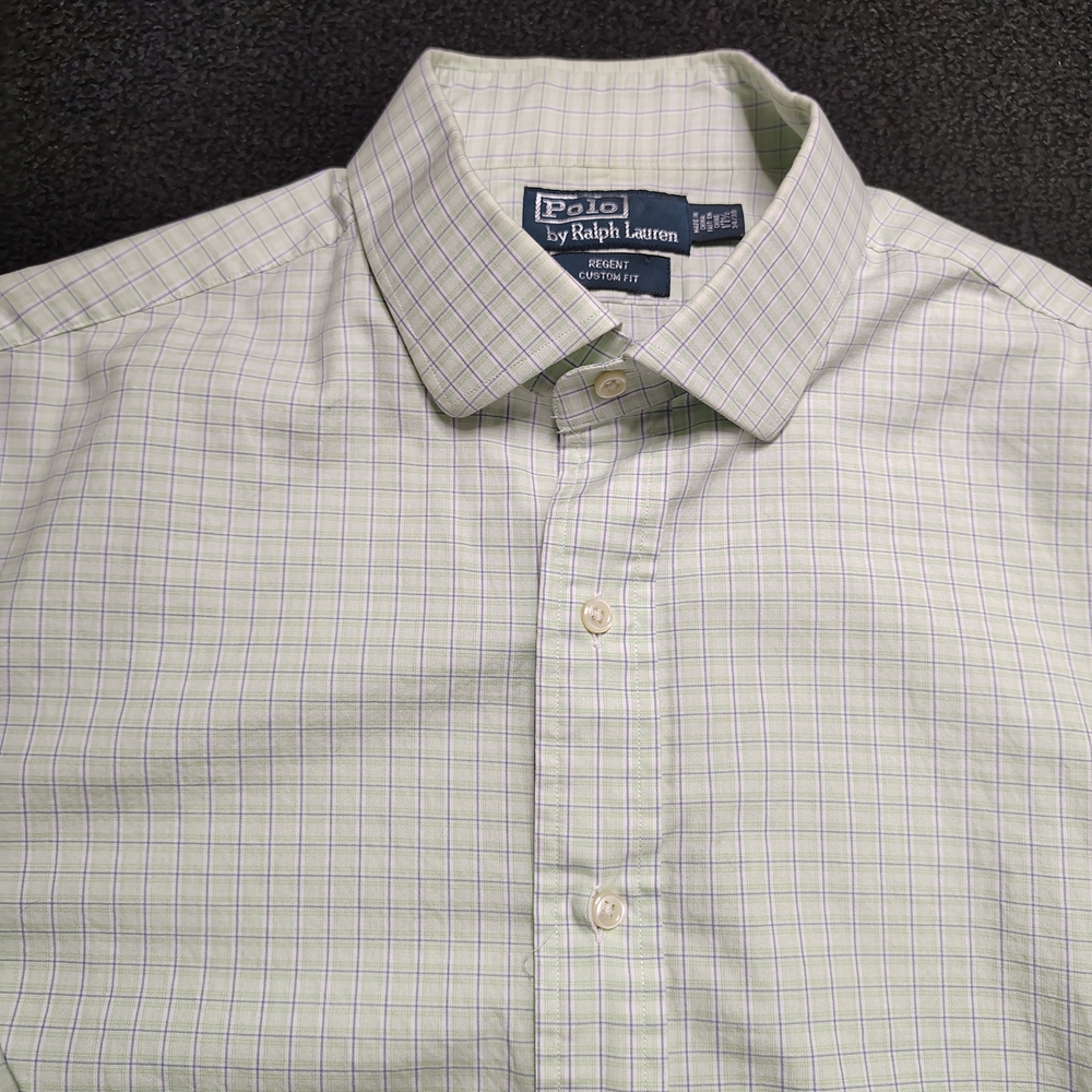 Polo Ralph Lauren Green Purple Plaid Regent Custom Fit Button Up Mens 17.5 34/35